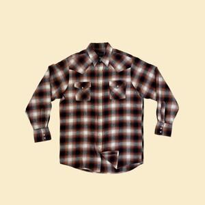 Vintage 80s Plains Western LT men's shirt, plaid orange/black snap clasp top